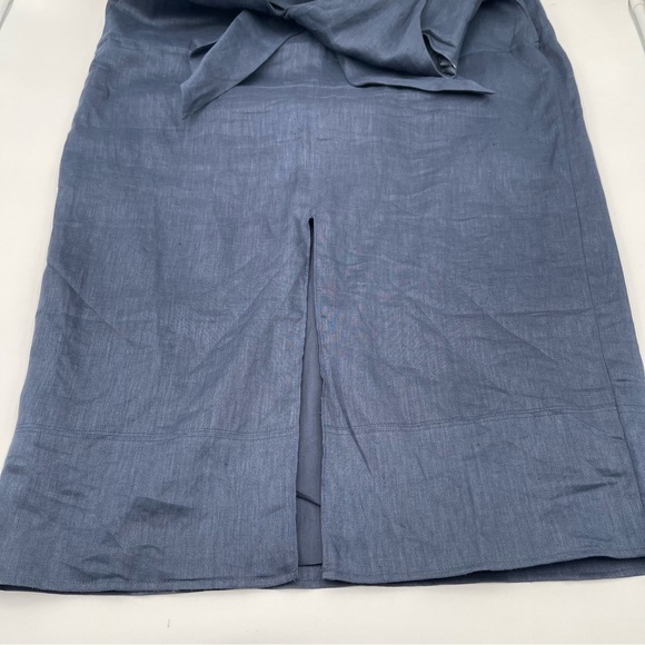 REISS Kay Tie Detail Navy Linen MIDI Dress Size 12 Quiet Luxury Preppy Wedding - Picture 10 of 16